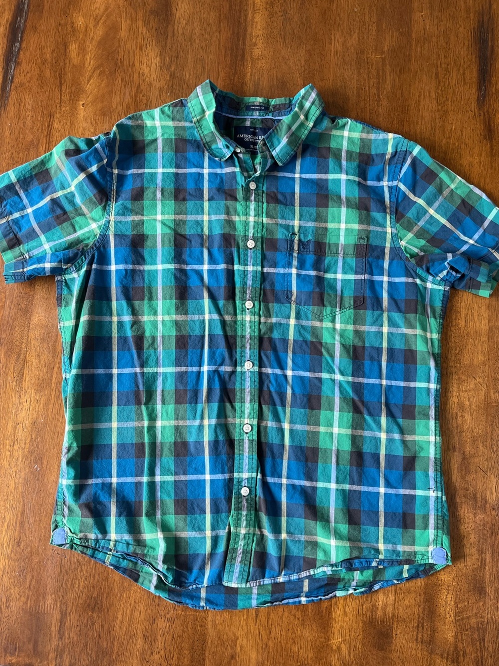 Y2K American Eagle Vintage Fit XL Plaid Short Sleeve Button Up Shirt